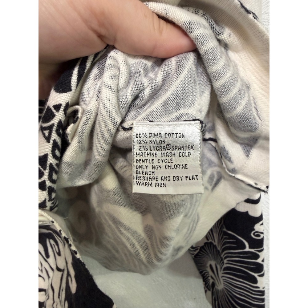 Talbots Vintage Black White Floral V-Neck Button Up Cardigan Sweater XL Women - Picture 6 of 7